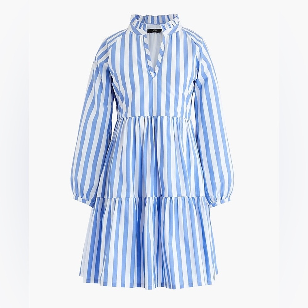J. CREW Tiered Popover Dress in Striped Cotton Poplin